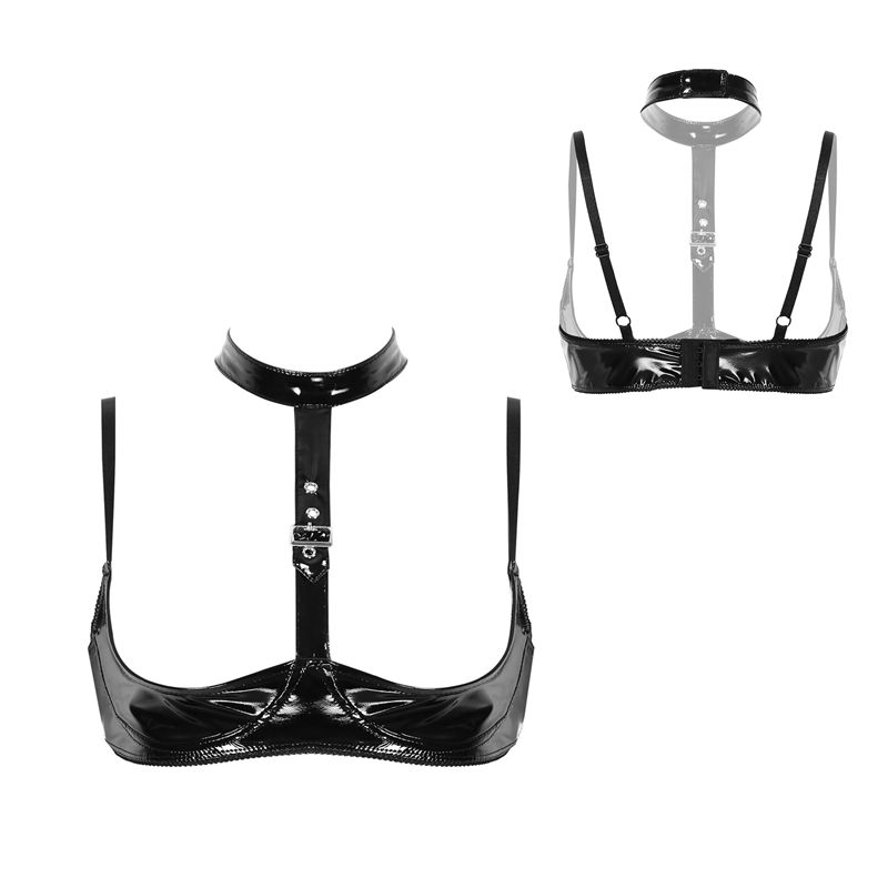 Womens Patent Leather Lingerie - Bralette Triangle Set บทวิจารณ์และราคา
