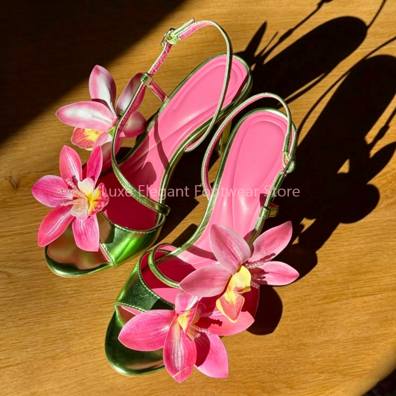 Red Flower Decor Back Strap Ho - Sandal Strappy Heeled บทวิจารณ์และราคา