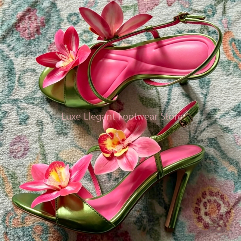 Red Flower Decor Back Strap Ho - Sandal Strappy Heeled บทวิจารณ์และราคา