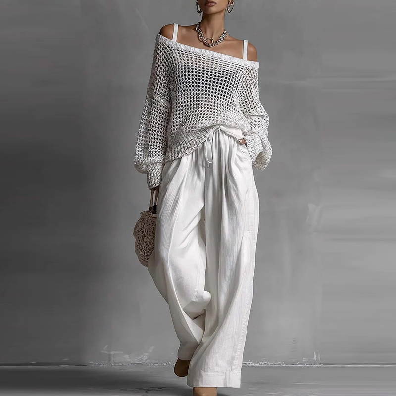 Fashion Solid One Shoulder Lon - Linen Pant Wide บทวิจารณ์และราคา