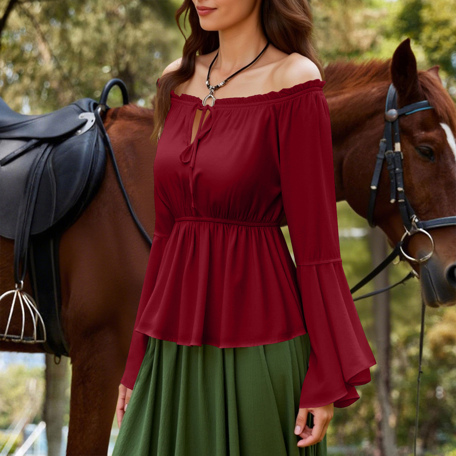 Womens Blouse Gothic Renaissan - Blouse Off Shoulder บทวิจารณ์และราคา