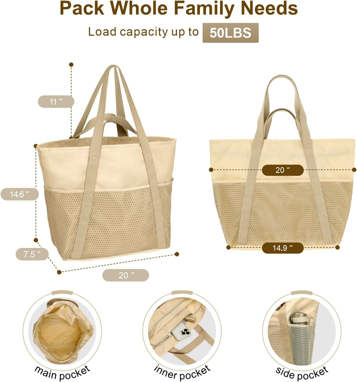 Waterproof Beach Bags for Wome - Tote Bag Beach บทวิจารณ์และราคา