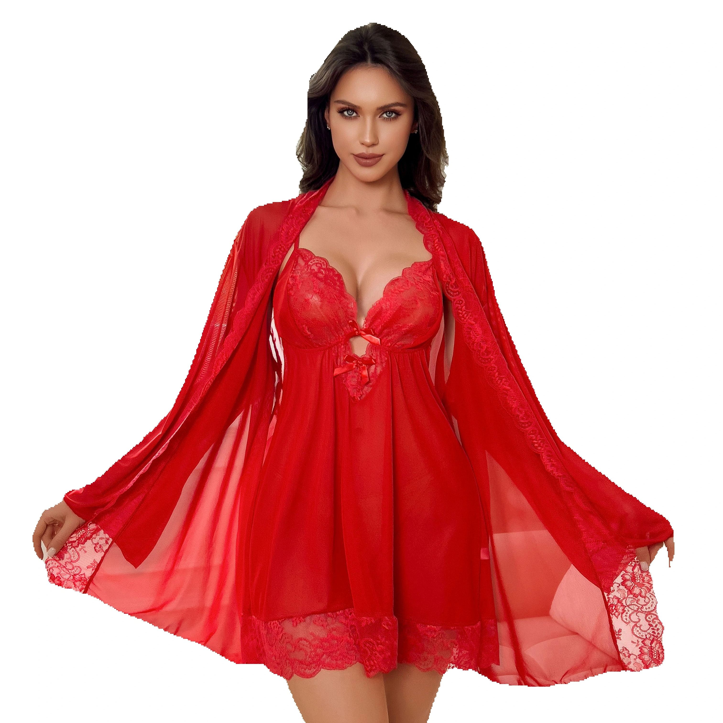 Plus Size Women Sexy Red Sheer - Kimono Sheer Floral บทวิจารณ์และราคา