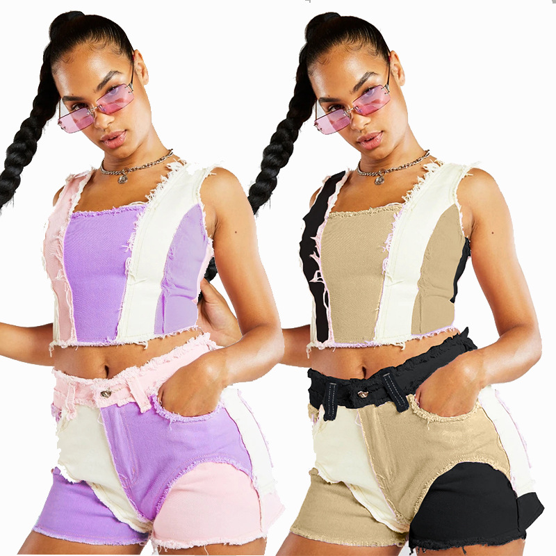 Fashion Mid-Waist Slim Fit Tor - Shorts Denim Frayed บทวิจารณ์และราคา