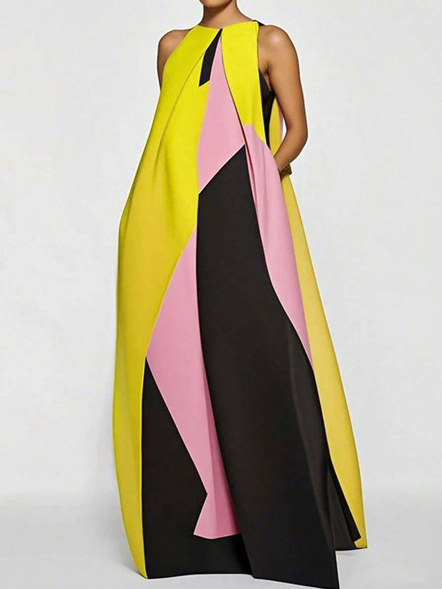 Women Color Block Maxi Dress H - Maxi Dress Halter บทวิจารณ์และราคา