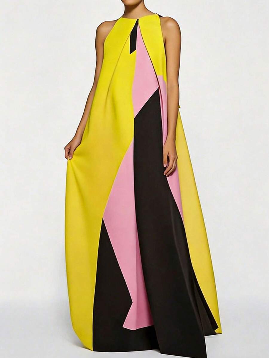 Women Color Block Maxi Dress H - Maxi Dress Halter บทวิจารณ์และราคา