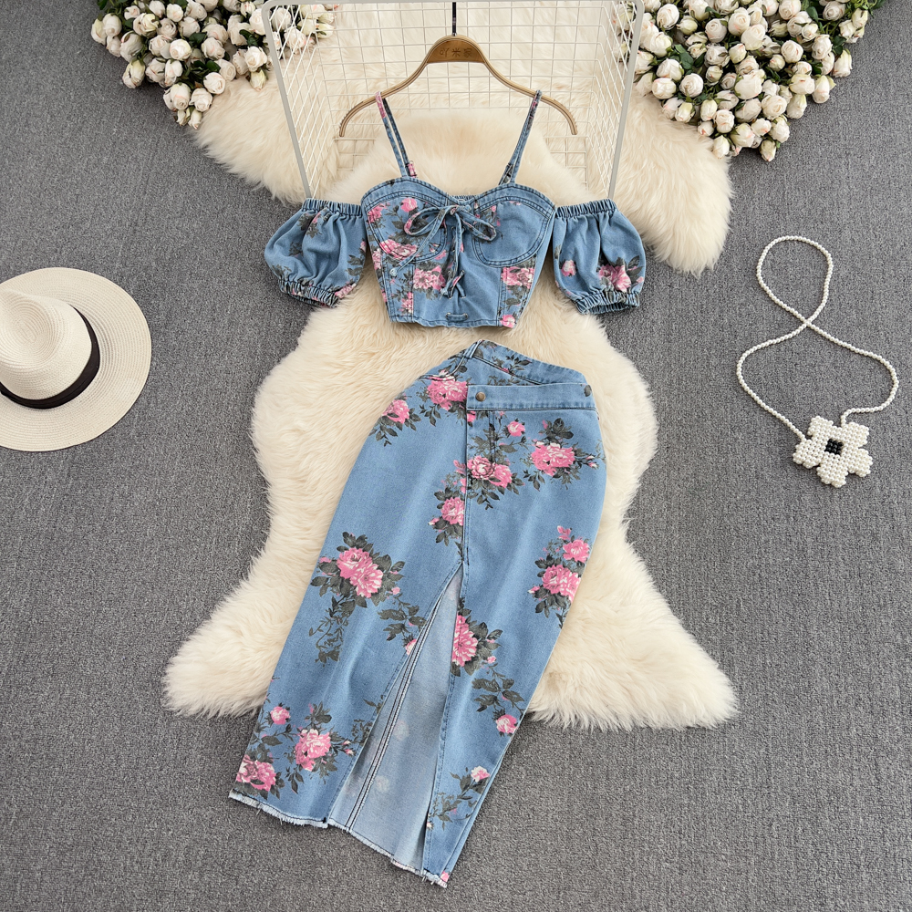 Fashion Floral Print Denim Ski - Romper Floral Print บทวิจารณ์และราคา