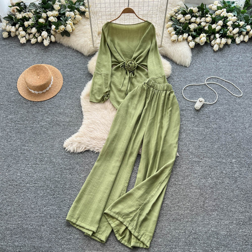 Two Pieces Women Pant Sets Sol - Linen Pant Wide บทวิจารณ์และราคา