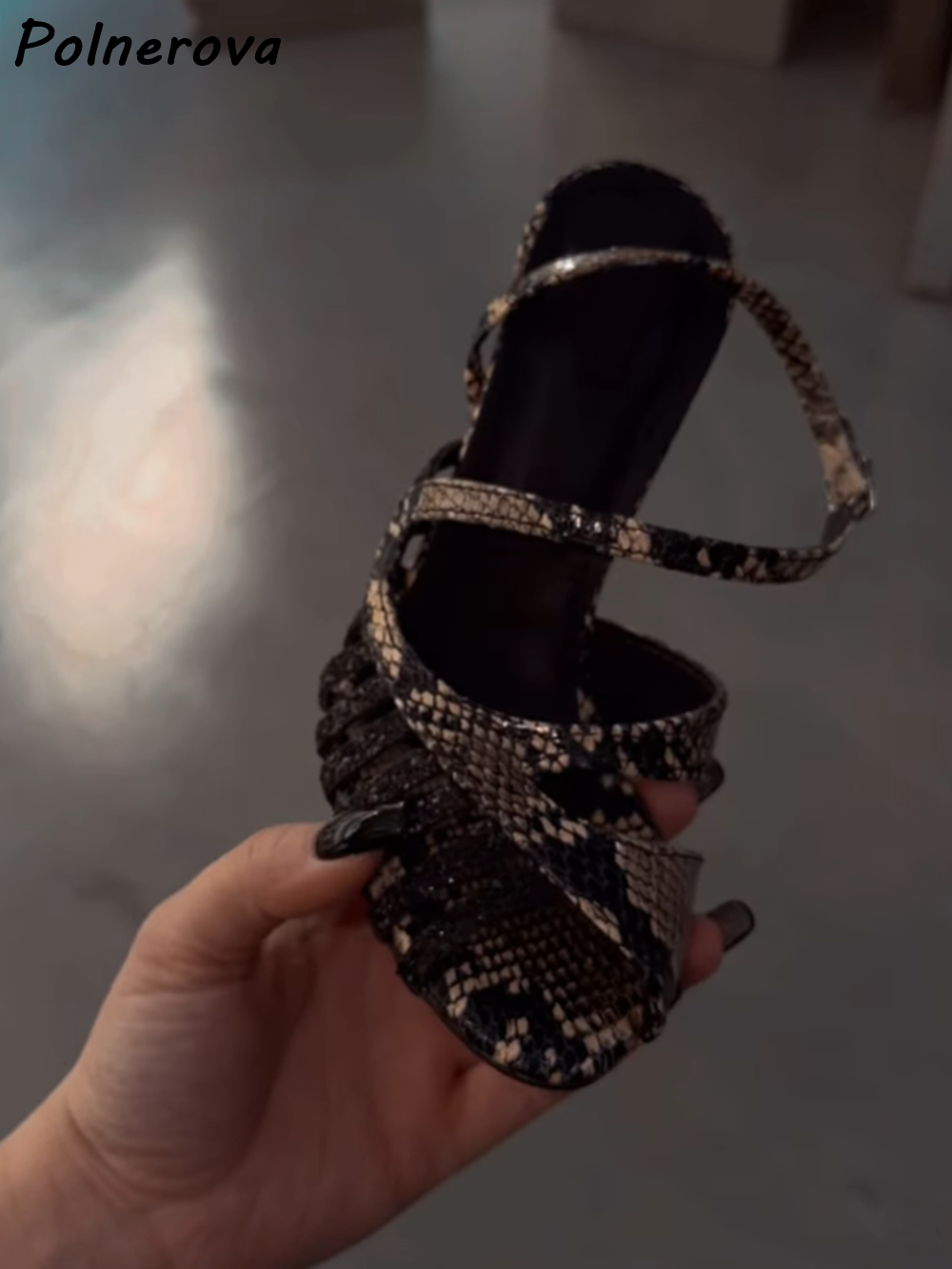 Snake Print Caged Cutout Sanda - Sandal Strappy Heeled บทวิจารณ์และราคา