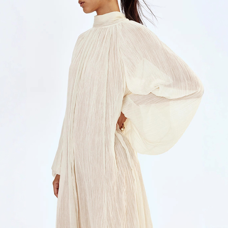 Ladies O-neck Long Sleeved Ple - Linen Dress Wrap บทวิจารณ์และราคา