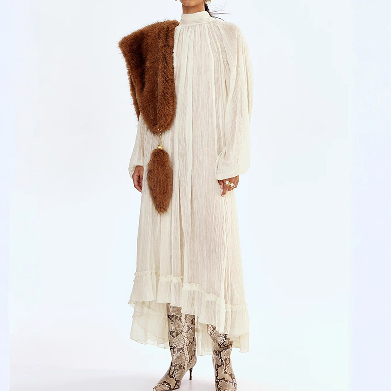 Ladies O-neck Long Sleeved Ple - Linen Dress Wrap บทวิจารณ์และราคา