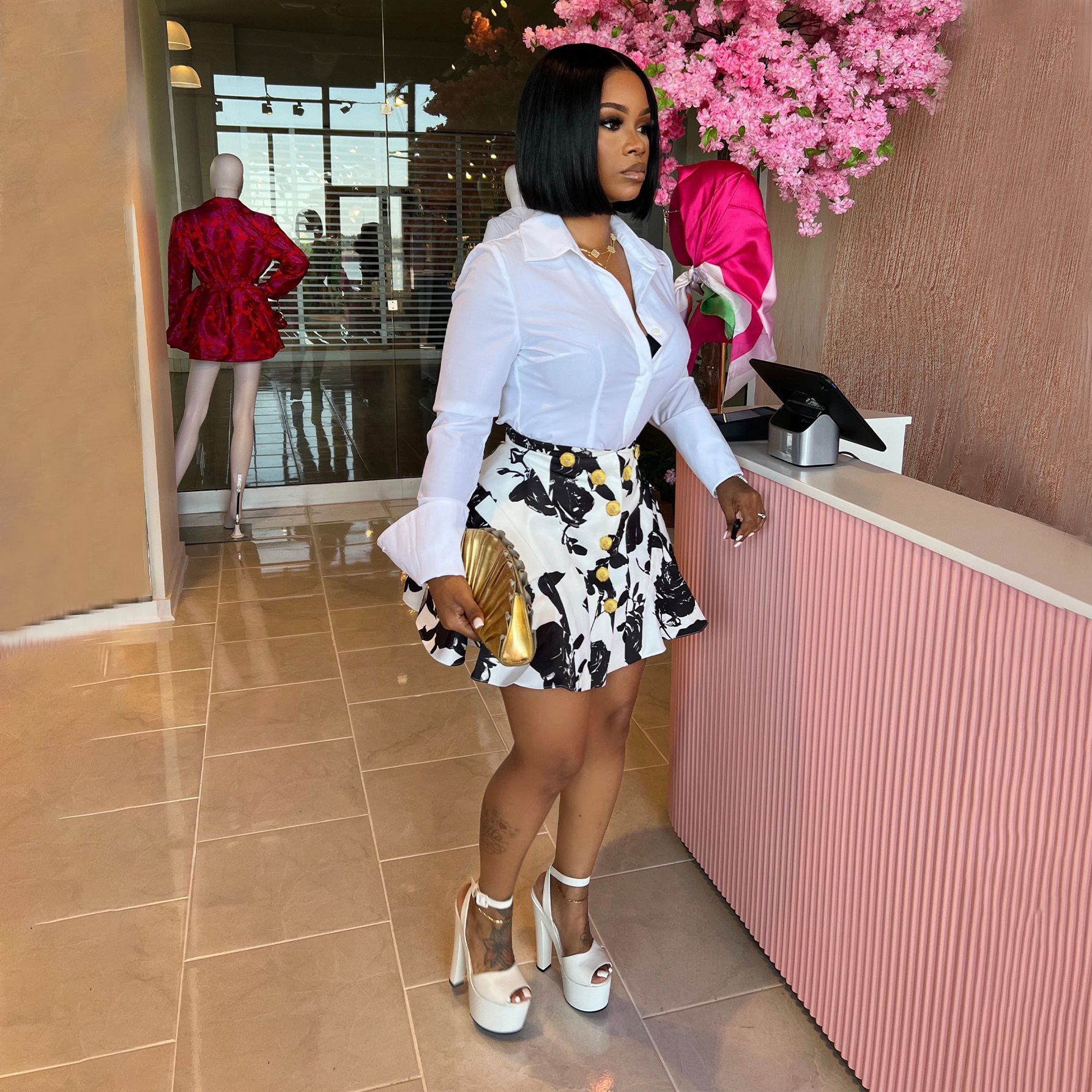 Two Piece Sets Women Skirt Set - Romper Floral Print บทวิจารณ์และราคา