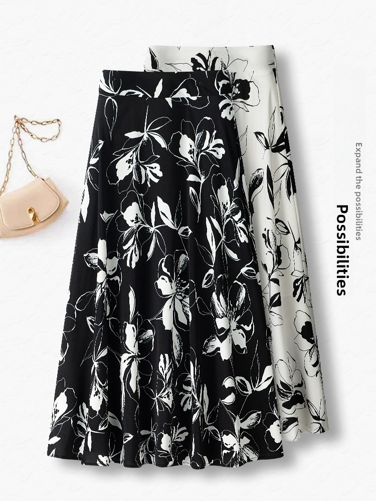 Summer Thin High Waist A-Line  - Midi Skirt Floral บทวิจารณ์และราคา