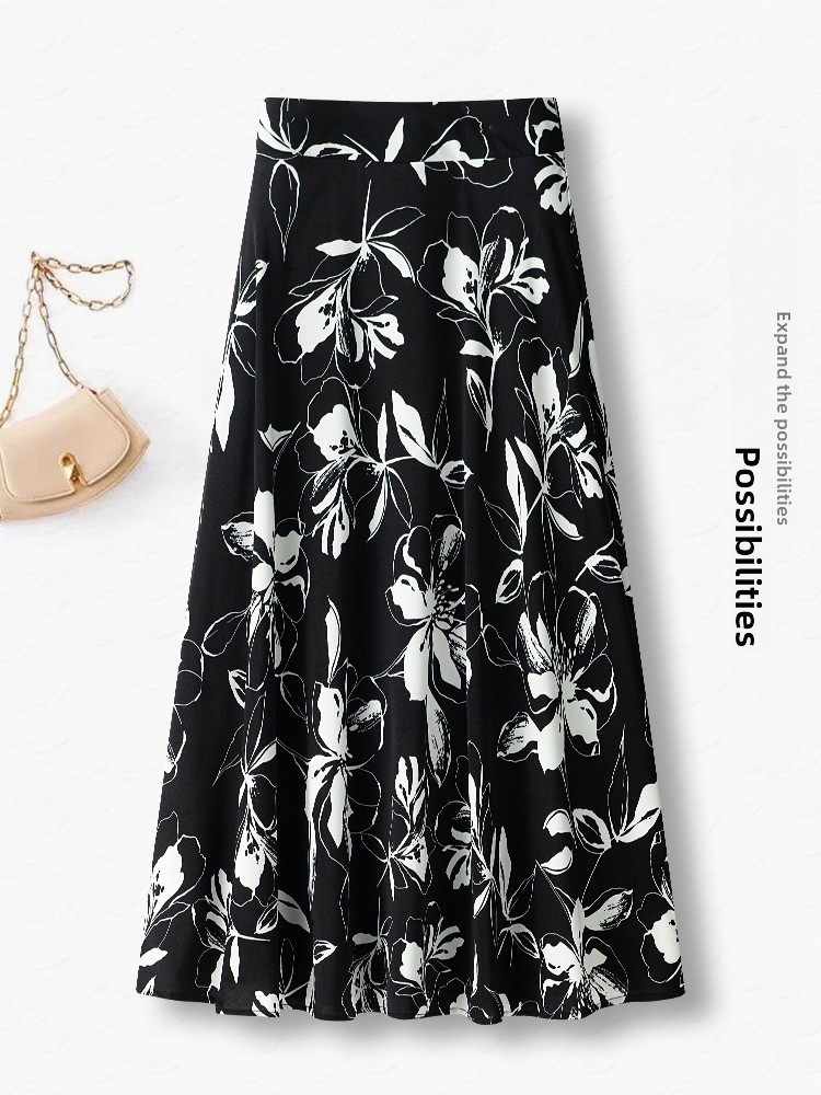 Summer Thin High Waist A-Line  - Midi Skirt Floral บทวิจารณ์และราคา
