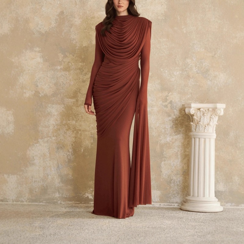 Solid Draped Neckline Long Dre - Linen Dress Wrap บทวิจารณ์และราคา