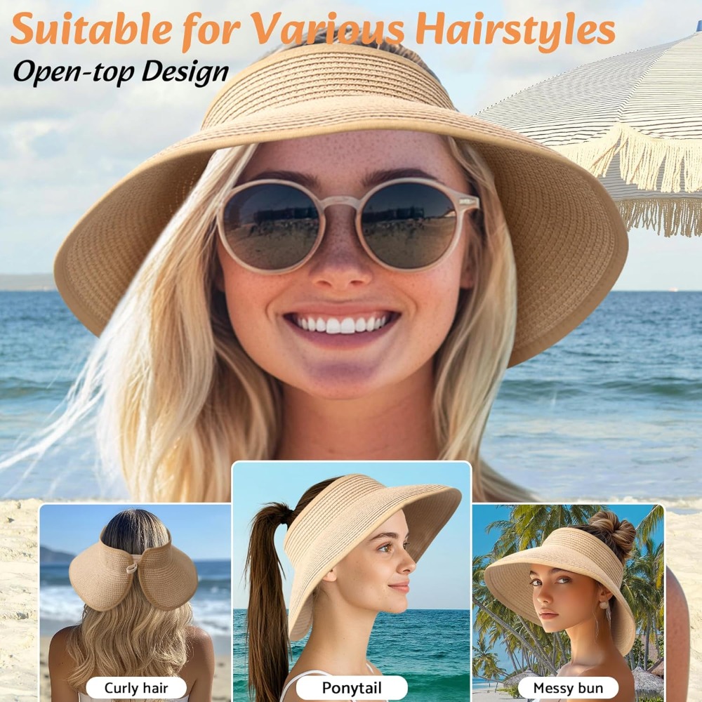 Women Wide Brim Straw Beach Ha - Hat Floppy Wide บทวิจารณ์และราคา