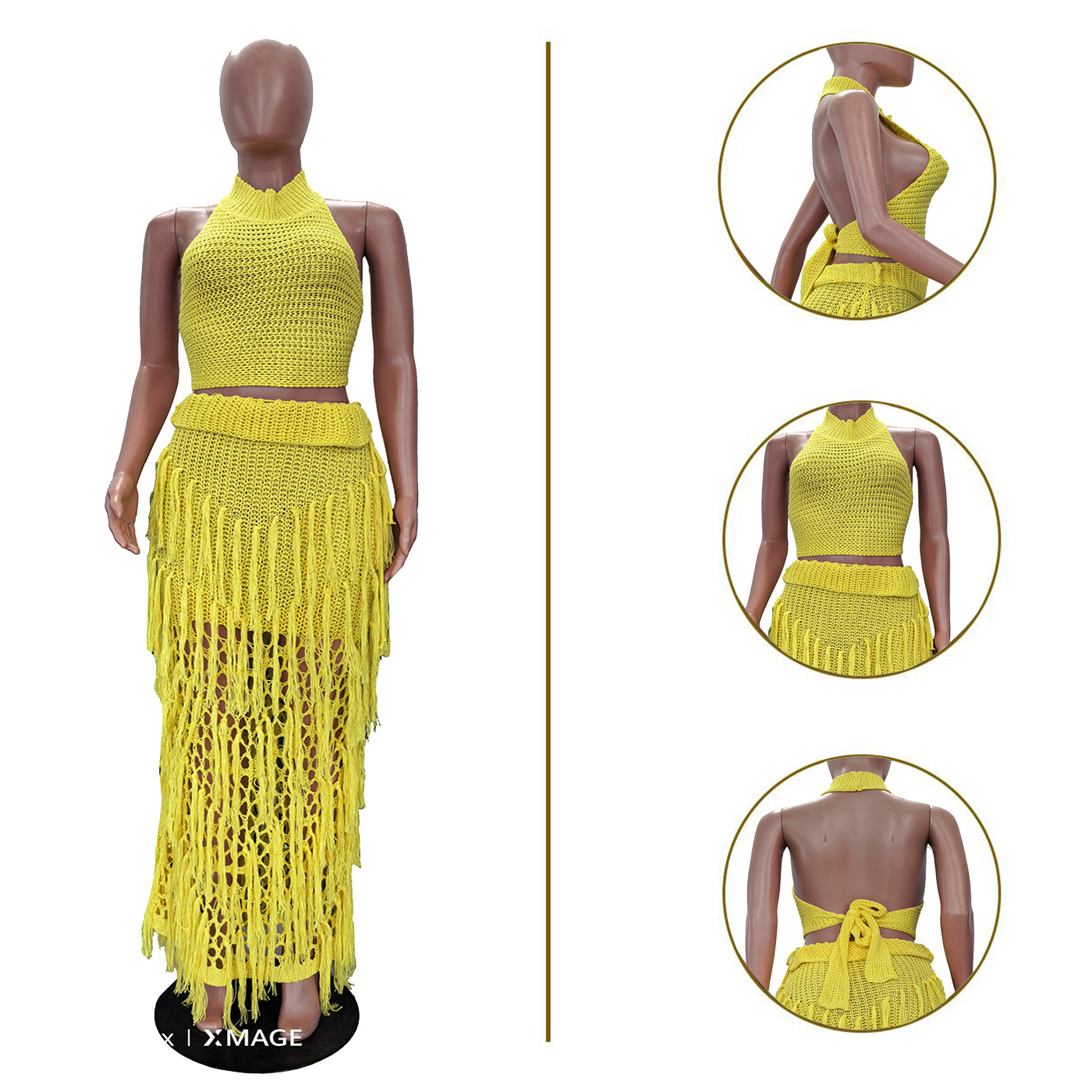 Crochet Knit Maxi Dress 2 Piec - Maxi Dress Halter บทวิจารณ์และราคา