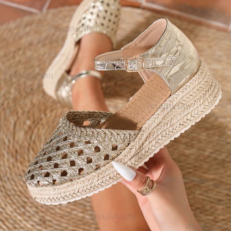 Boho Women's Hollow Out Woven  - Wedge Espadrille Women บทวิจารณ์และราคา