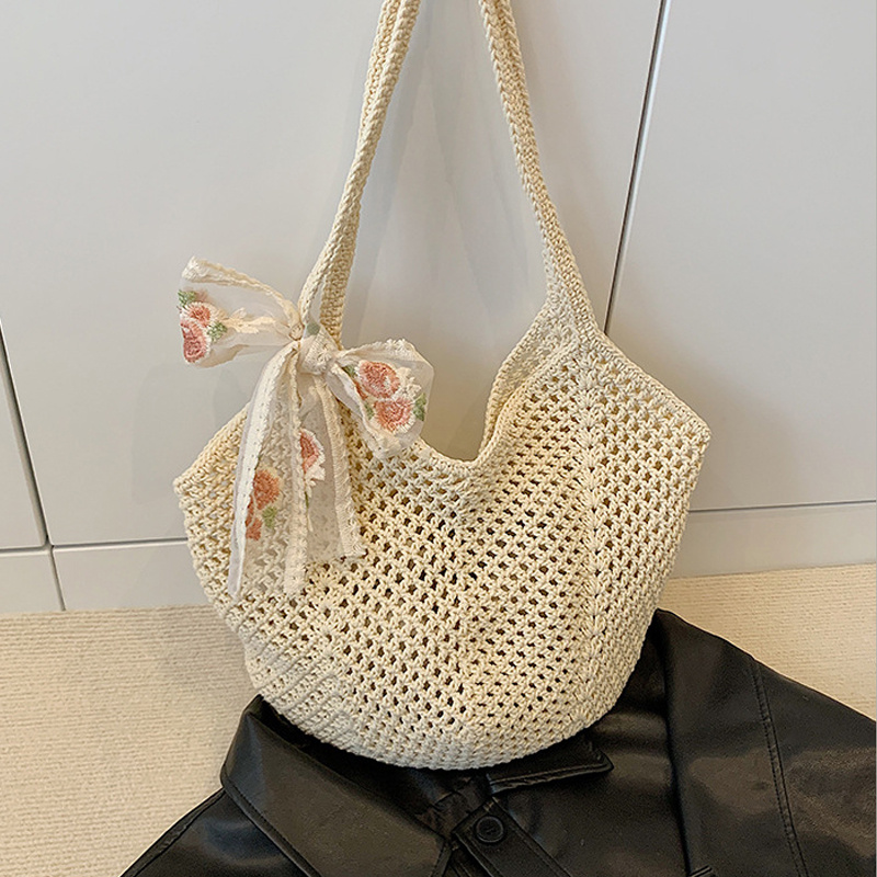 Summer Lace Bow Tote Bags Wome - Crochet Bag Raffia บทวิจารณ์และราคา