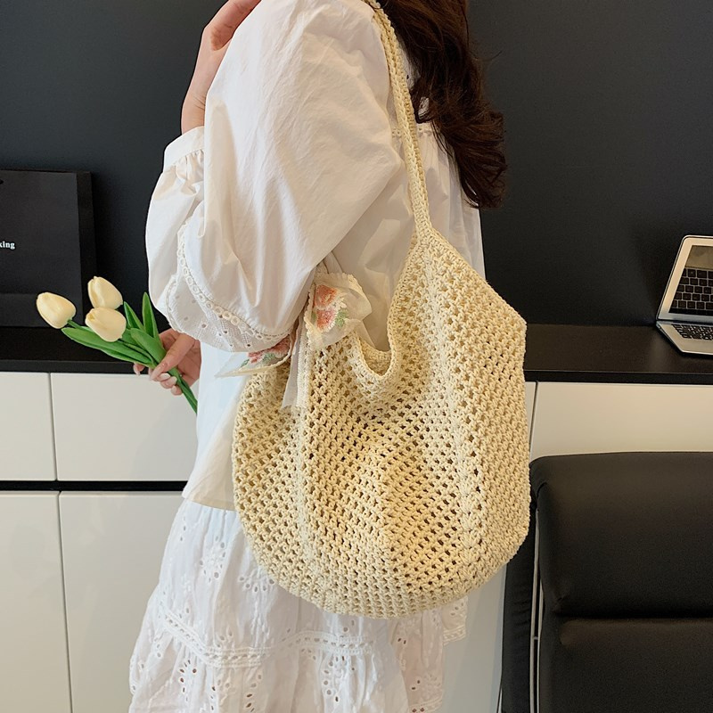 Summer Lace Bow Tote Bags Wome - Crochet Bag Raffia บทวิจารณ์และราคา