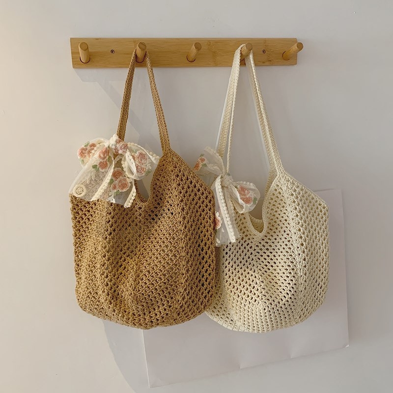 Summer Lace Bow Tote Bags Wome - Crochet Bag Raffia บทวิจารณ์และราคา