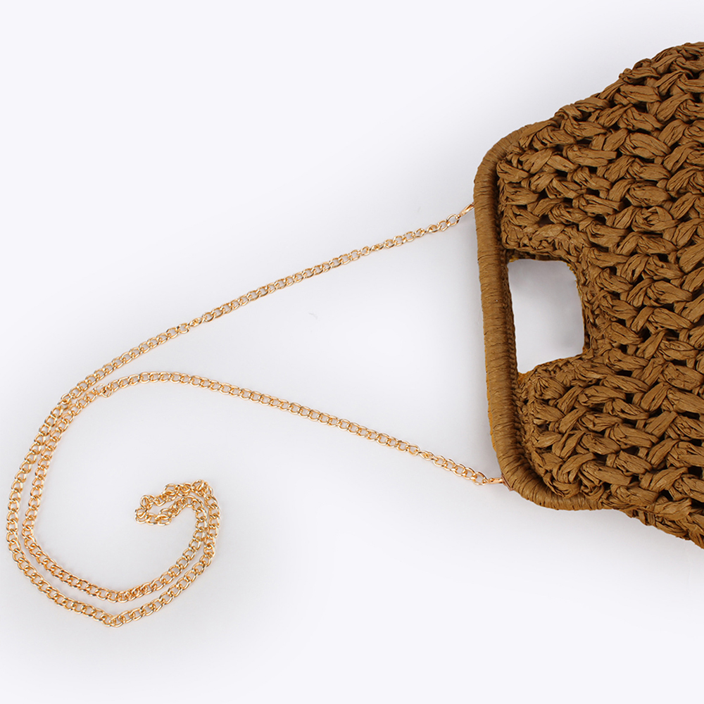 Elegant Ladies Chain Hand Knit - Crochet Bag Raffia บทวิจารณ์และราคา