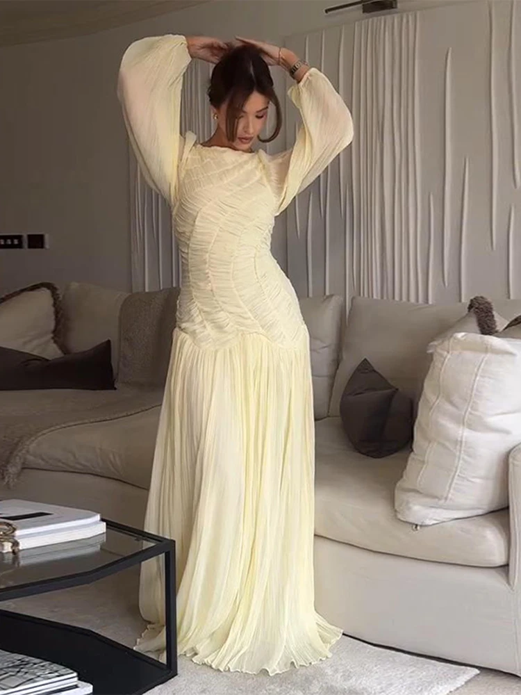 BWQ Elegant Chiffon Pleated Lo - Linen Dress Wrap บทวิจารณ์และราคา
