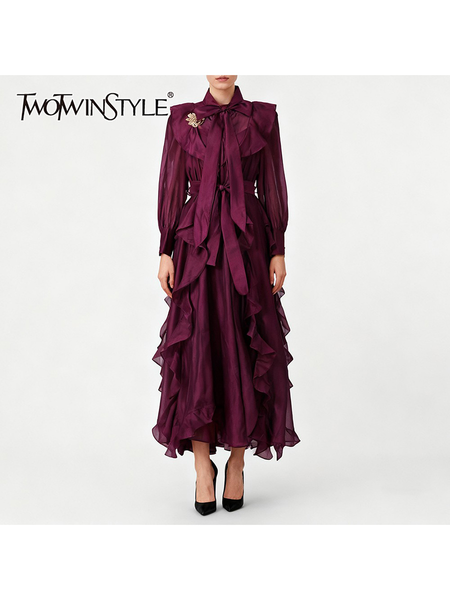 TWOTWINSTYLE Solid Spliced Ruf - Linen Dress Wrap บทวิจารณ์และราคา