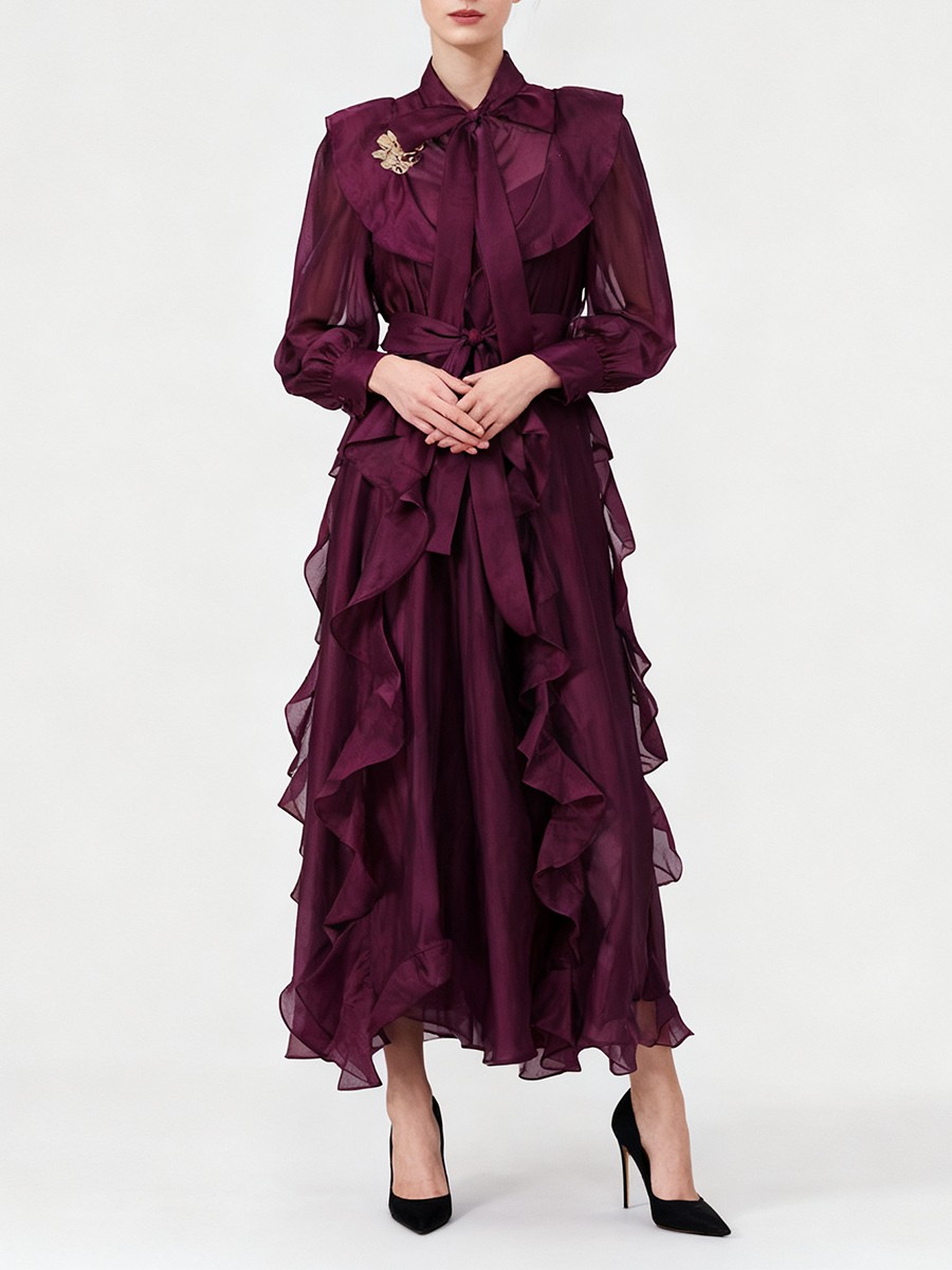 TWOTWINSTYLE Solid Spliced Ruf - Linen Dress Wrap บทวิจารณ์และราคา