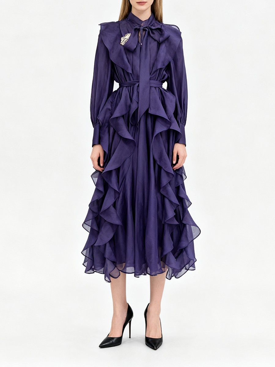 TWOTWINSTYLE Solid Spliced Ruf - Linen Dress Wrap บทวิจารณ์และราคา