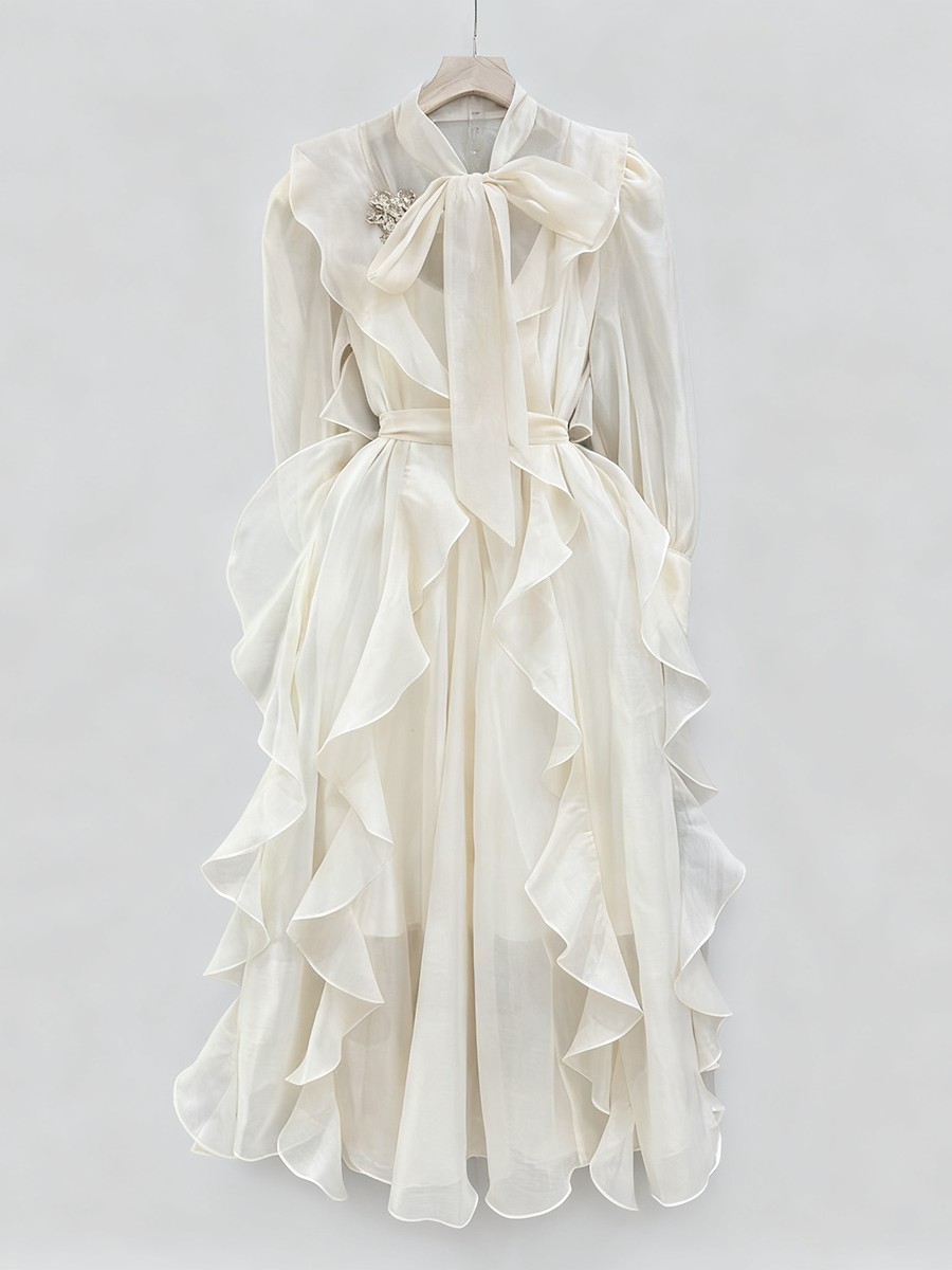 TWOTWINSTYLE Solid Spliced Ruf - Linen Dress Wrap บทวิจารณ์และราคา