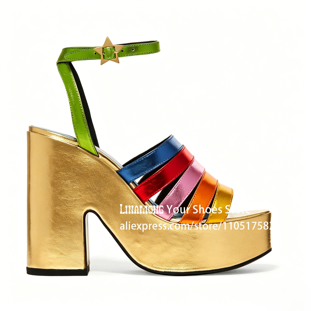 Multicolor Strappy Chunky Heel - Sandal Strappy Heeled บทวิจารณ์และราคา