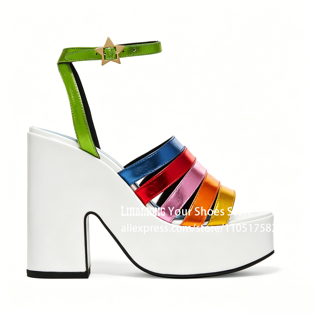 Multicolor Strappy Chunky Heel - Sandal Strappy Heeled บทวิจารณ์และราคา