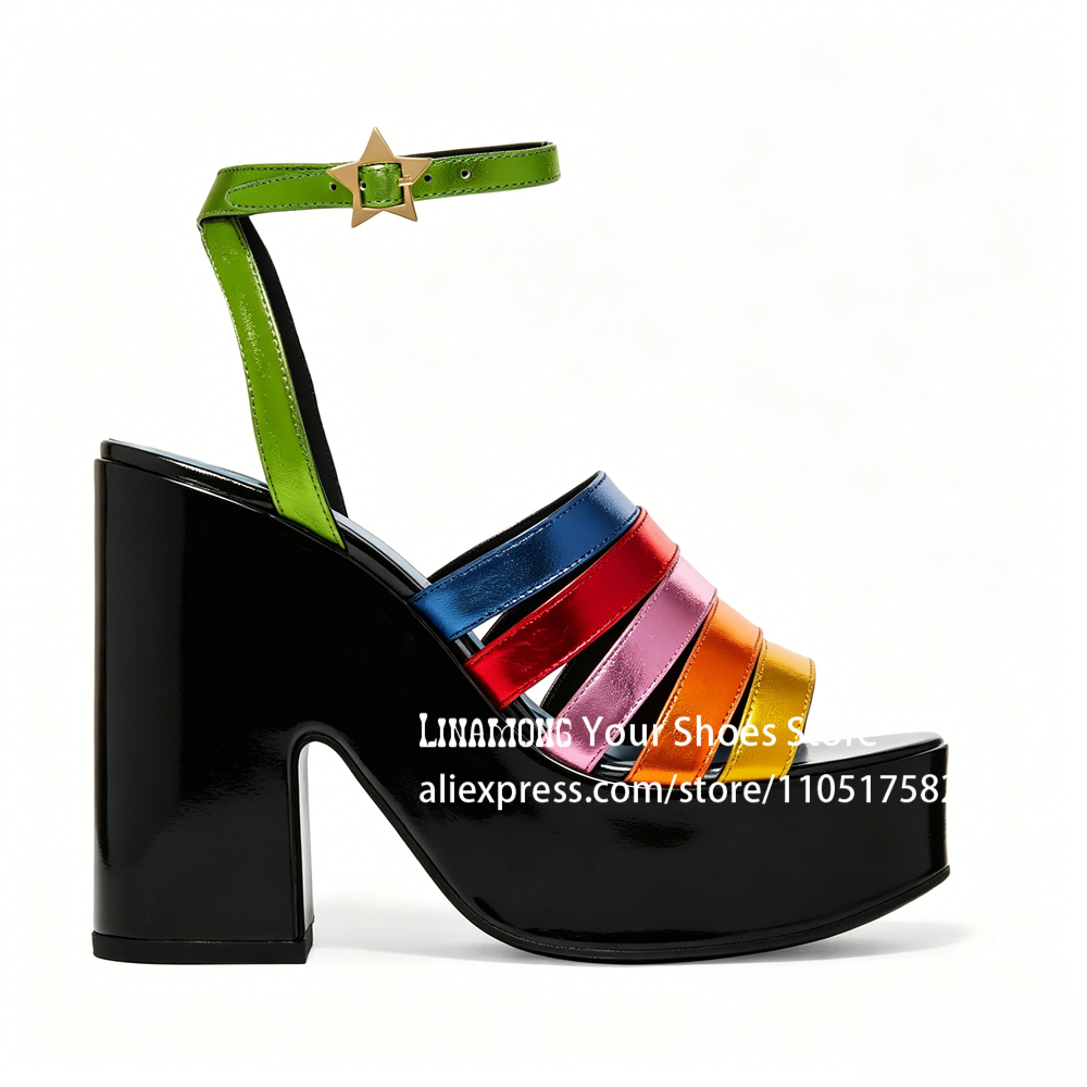Multicolor Strappy Chunky Heel - Sandal Strappy Heeled บทวิจารณ์และราคา