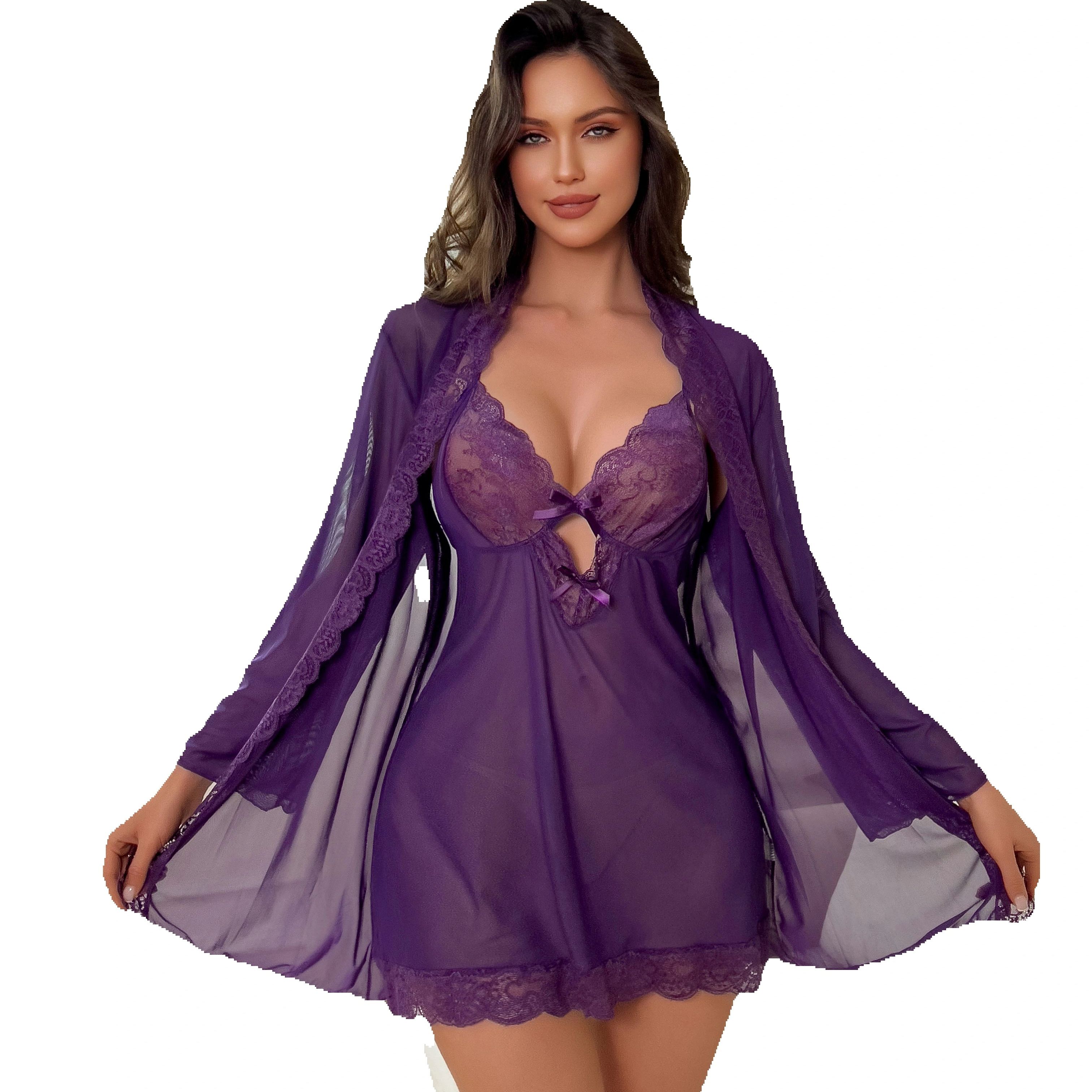 Women Sexy Lingerie Set Sheer  - Kimono Sheer Floral บทวิจารณ์และราคา