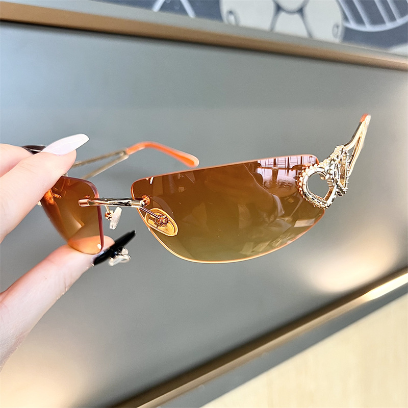 New Oval Cat Eye Frameless Mer - Sunglasses Cat Eye บทวิจารณ์และราคา