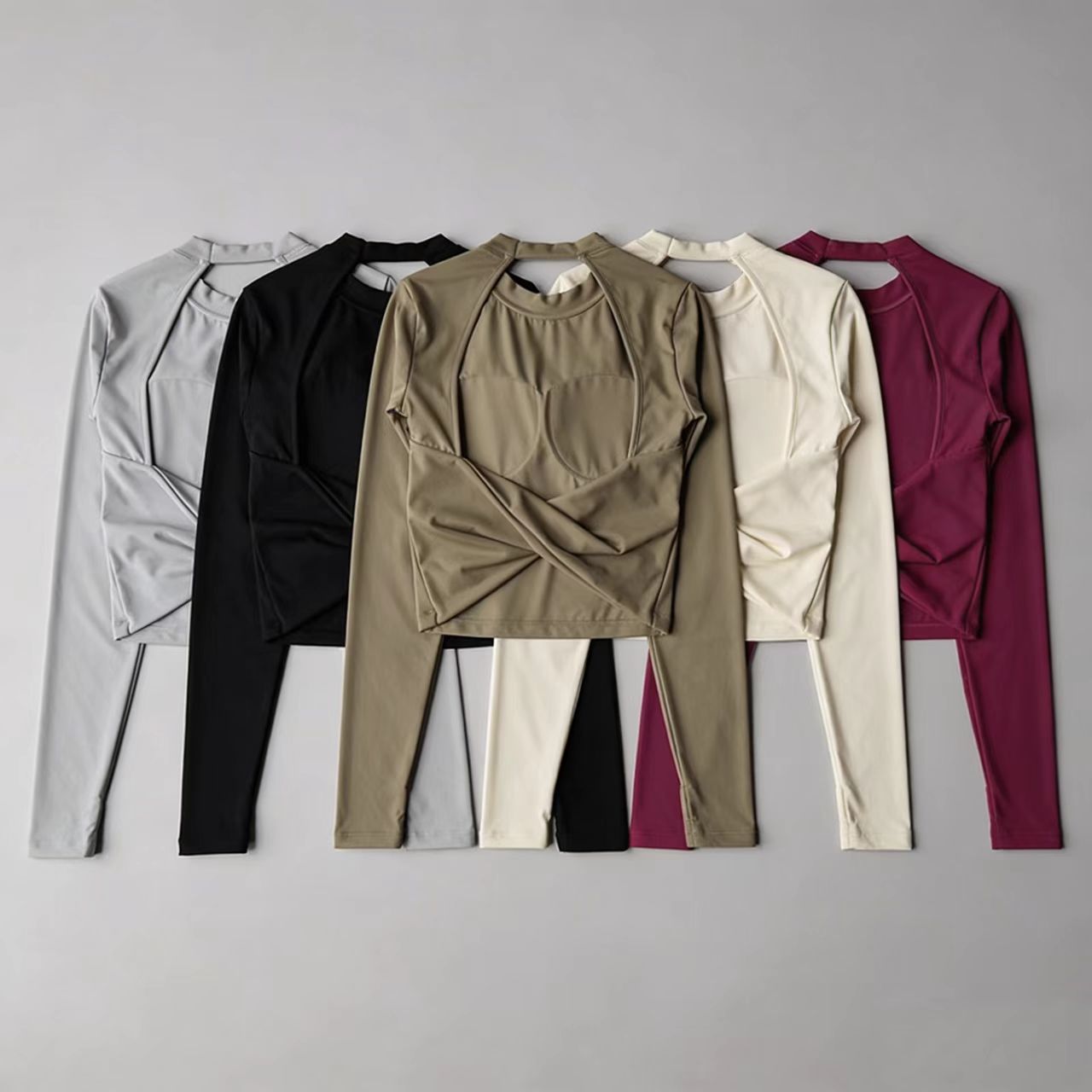 Women Long Sleeve Knotted Yoga - Crop Top Crochet บทวิจารณ์และราคา