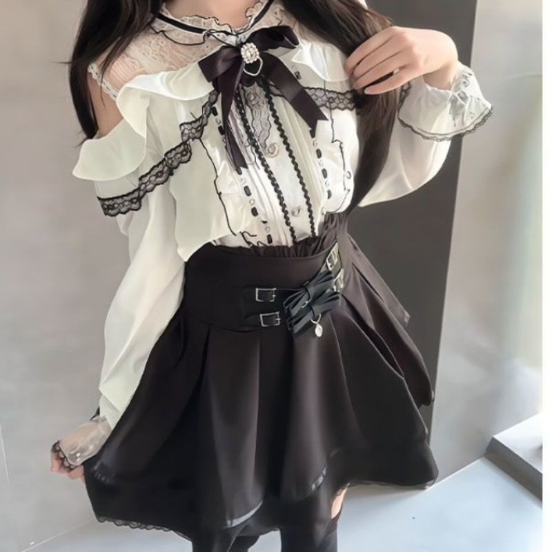 Japanese Gothic Y2k Lolita Sty - Blouse Off Shoulder บทวิจารณ์และราคา