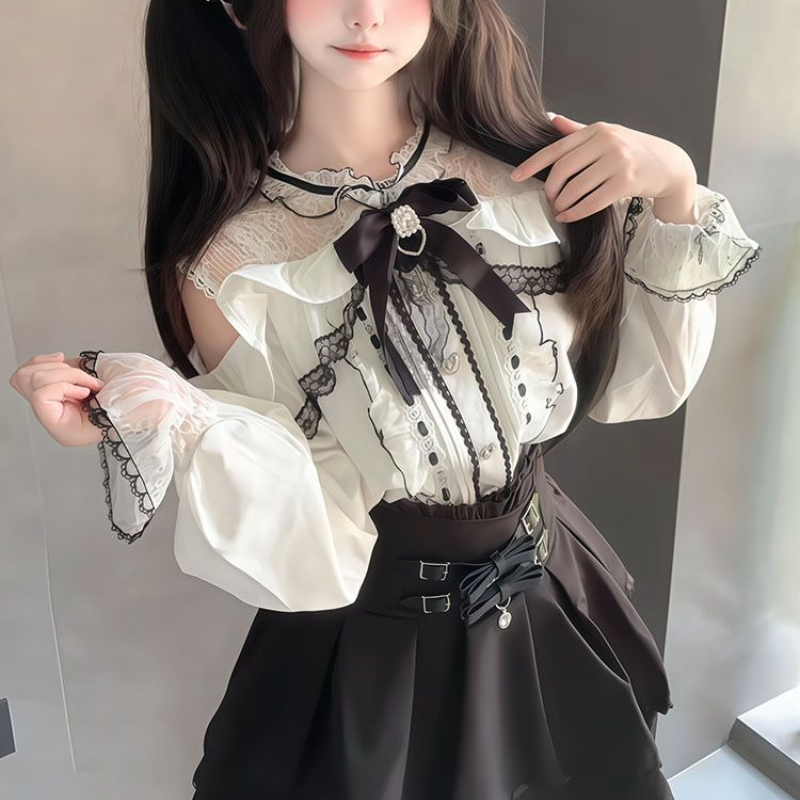 Japanese Gothic Y2k Lolita Sty - Blouse Off Shoulder บทวิจารณ์และราคา