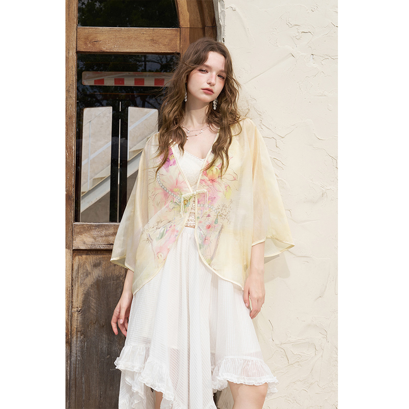 ELFSACK New Chinese Frog Butto - Kimono Sheer Floral บทวิจารณ์และราคา