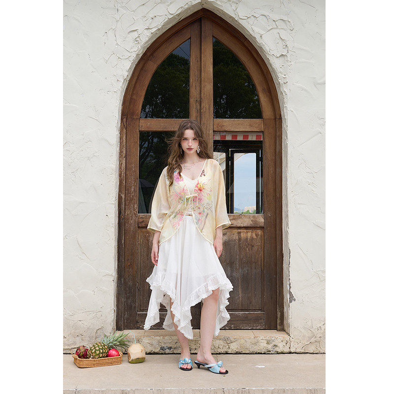 ELFSACK New Chinese Frog Butto - Kimono Sheer Floral บทวิจารณ์และราคา