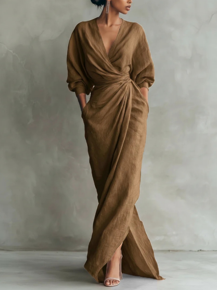 Women Linen Blend Wrap Maxi Dr - Linen Dress Wrap บทวิจารณ์และราคา