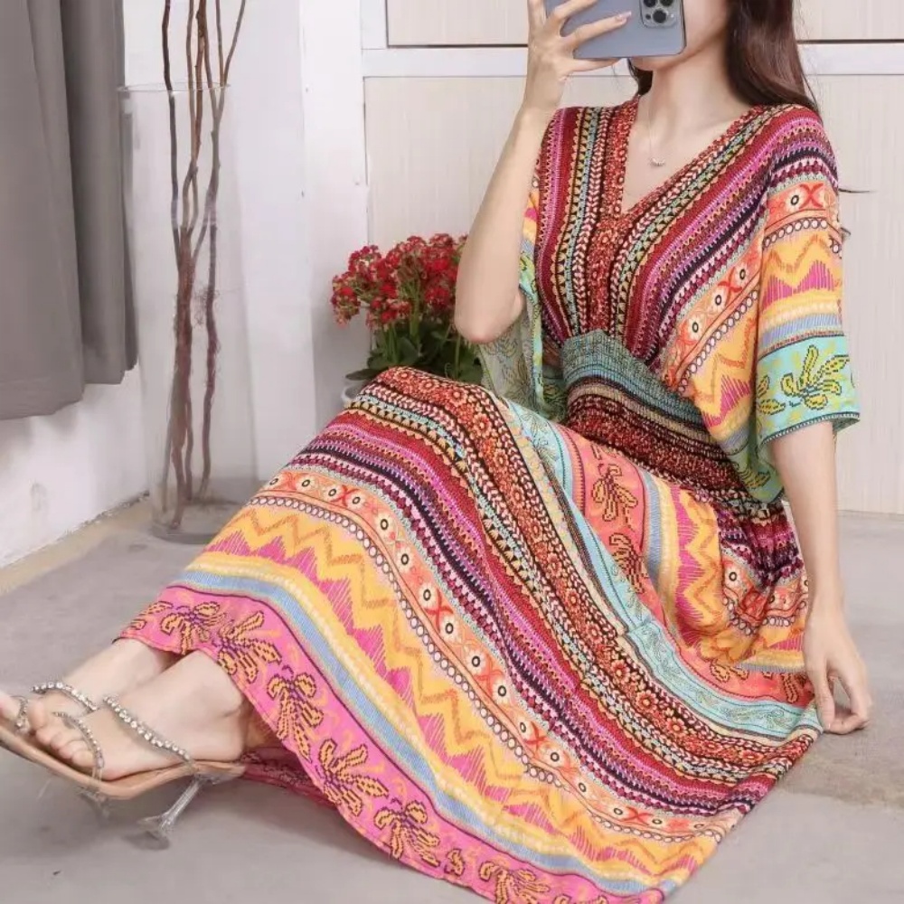 Colorful Casual Holiday Dress  - Midi Skirt Floral บทวิจารณ์และราคา