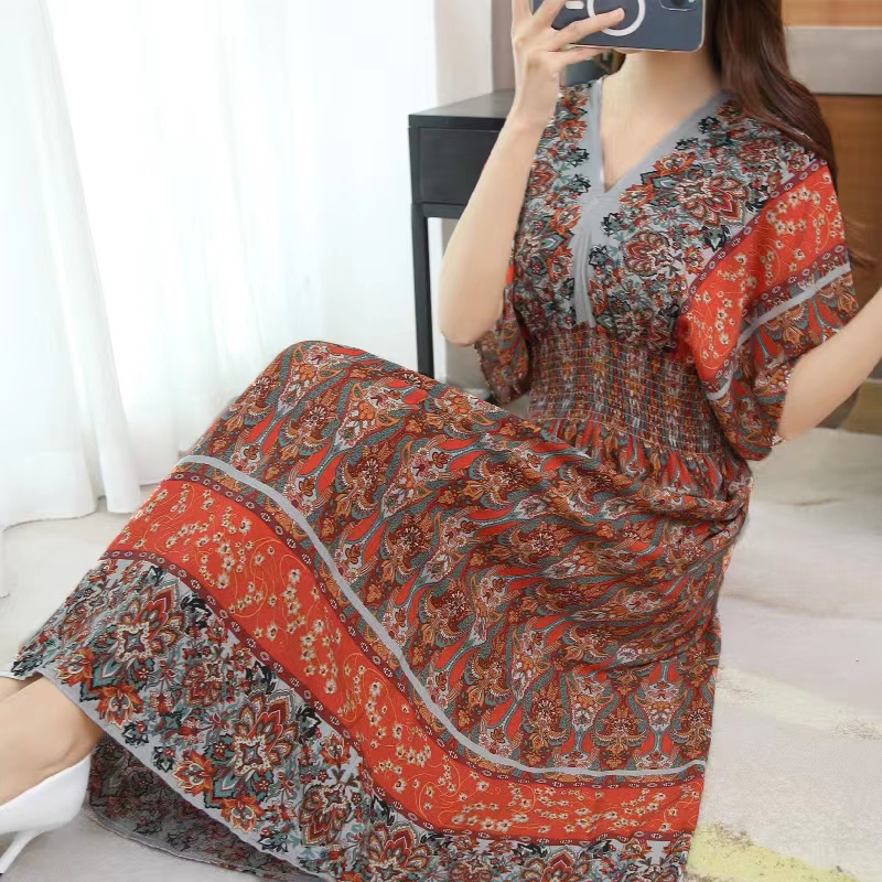 Colorful Casual Holiday Dress  - Midi Skirt Floral บทวิจารณ์และราคา