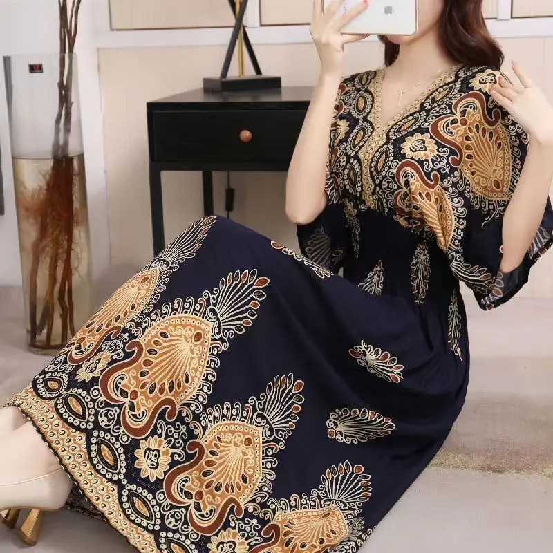 Colorful Casual Holiday Dress  - Midi Skirt Floral บทวิจารณ์และราคา