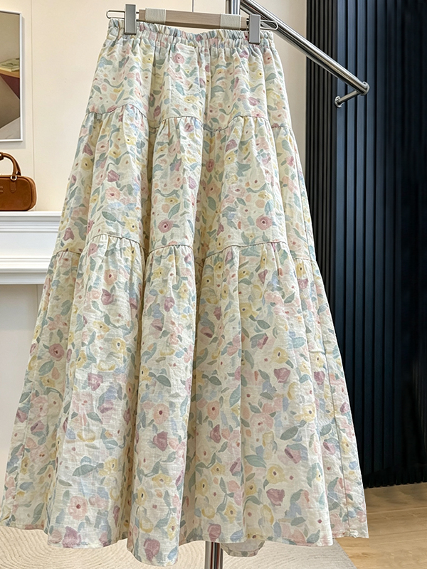 Summer Floral Print A-Line Mid - Midi Skirt Floral บทวิจารณ์และราคา