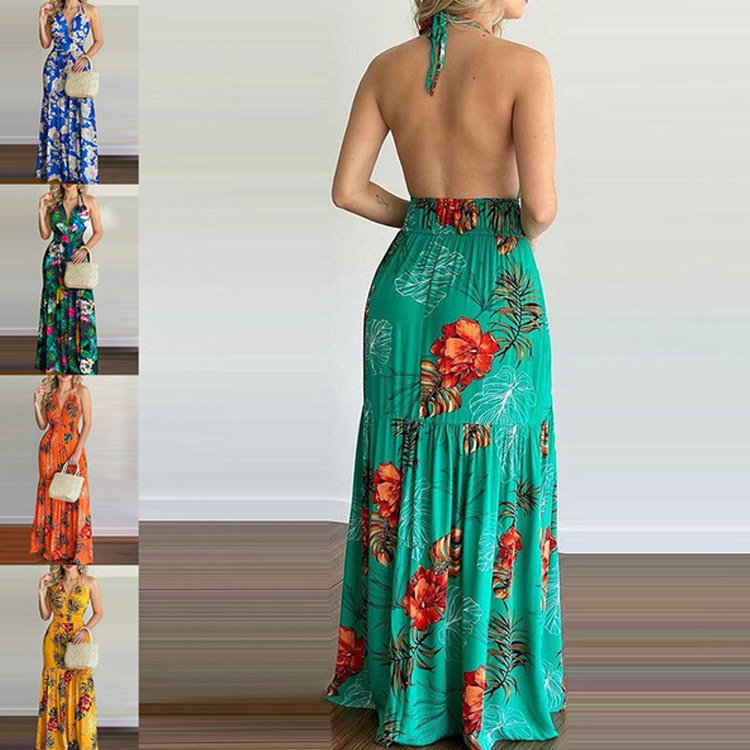 Floral Maxi Dress Long Backles - Maxi Dress Halter บทวิจารณ์และราคา