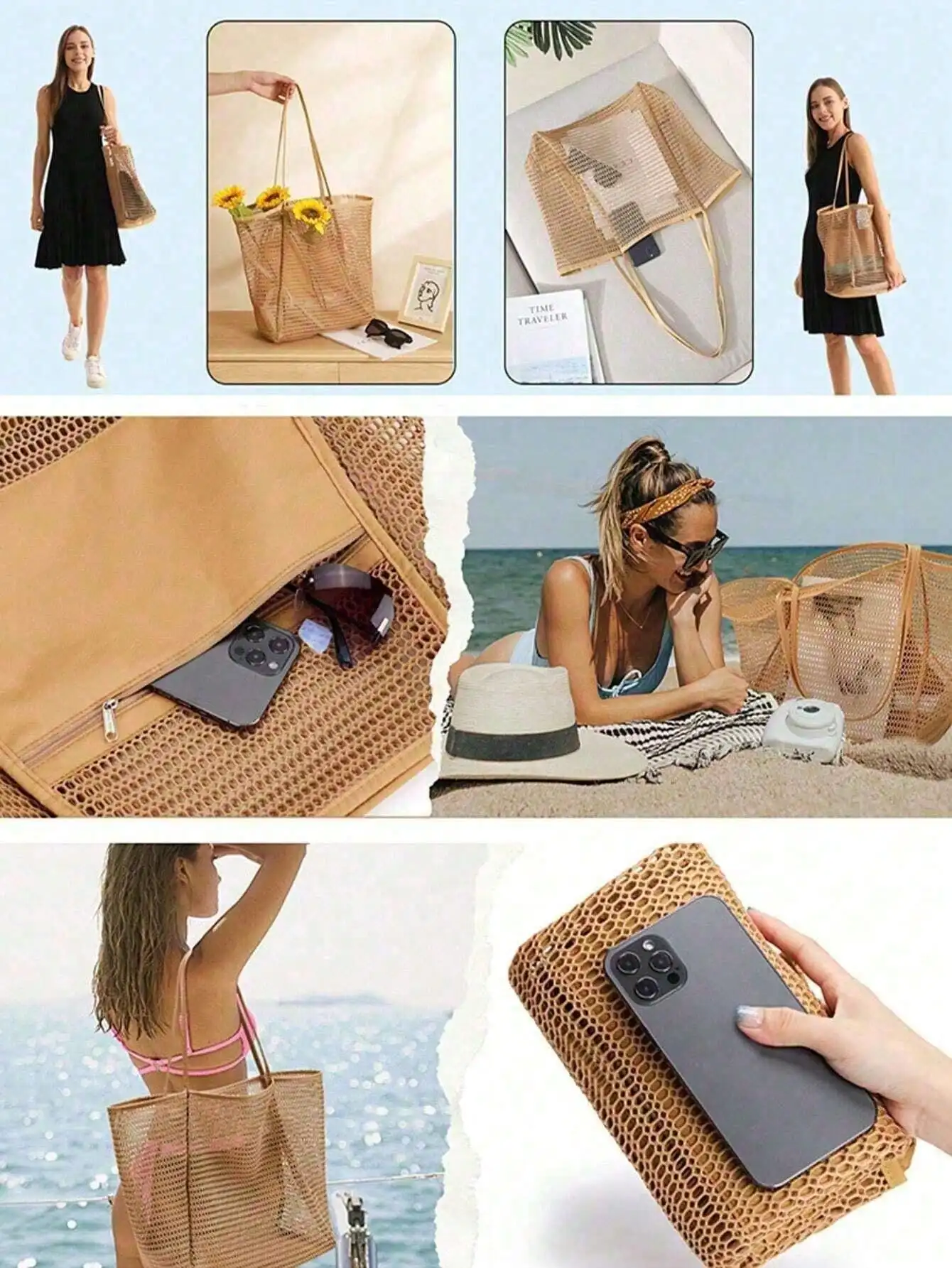 1pc Mesh Beach Tote Bag, Outdo - Tote Bag Beach บทวิจารณ์และราคา