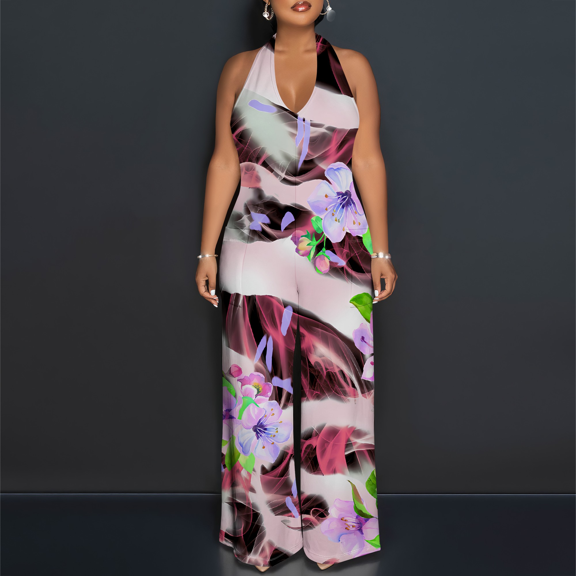 Floral Print Halter Jumpsuit - - Romper Floral Print บทวิจารณ์และราคา