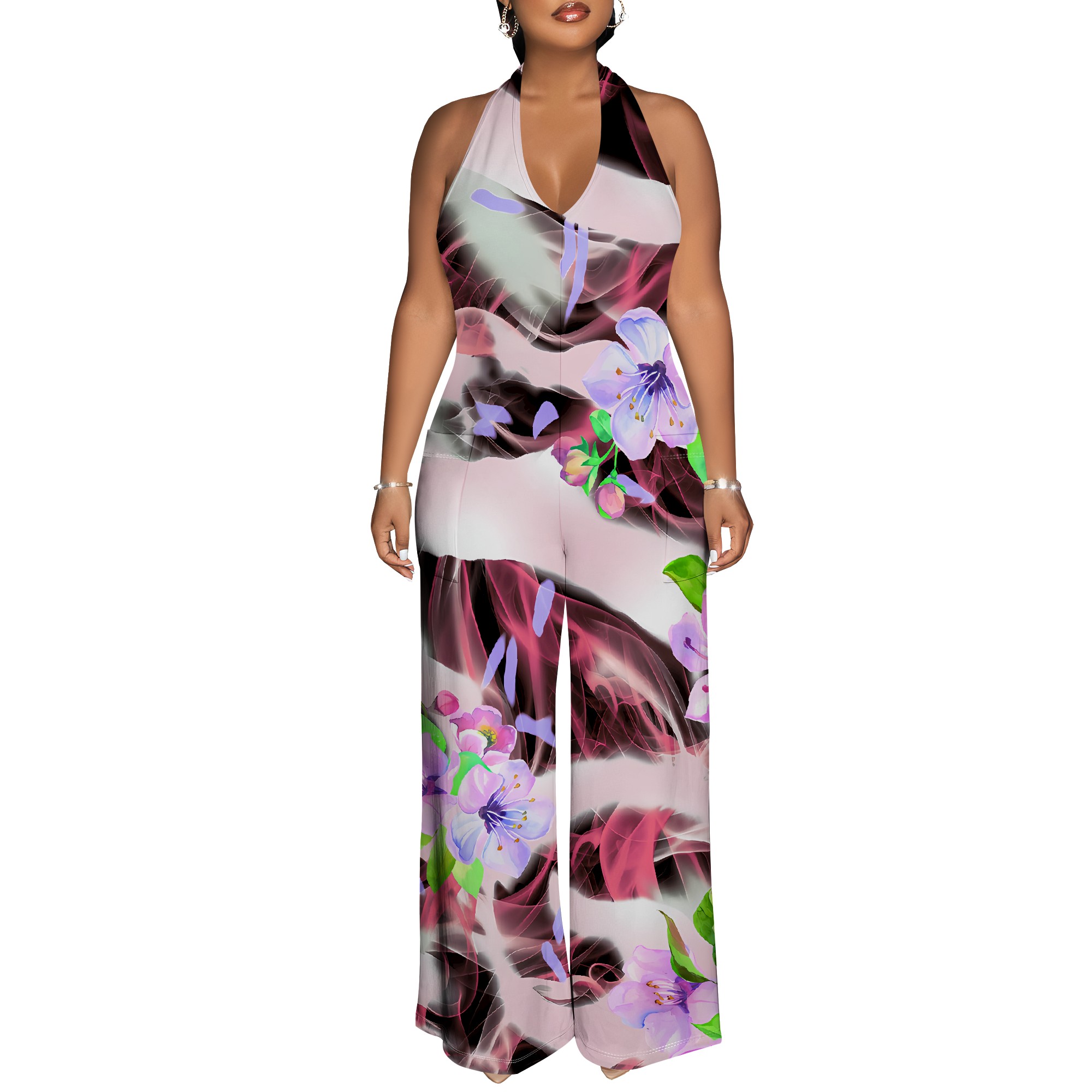 Floral Print Halter Jumpsuit - - Romper Floral Print บทวิจารณ์และราคา
